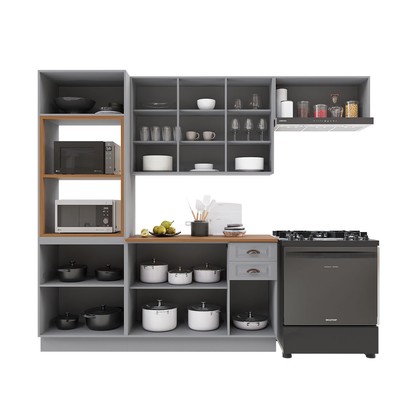 Cozinha Completa Bariloche 12 Portas 2 Gavetas com Tampo 100% Mdf Titânio Fosco - Indékes