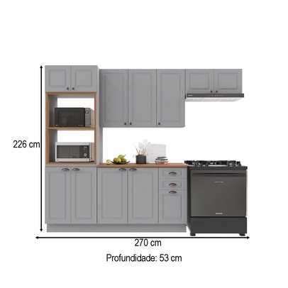 Cozinha Completa Bariloche 12 Portas 2 Gavetas com Tampo 100% Mdf Titânio Fosco - Indékes