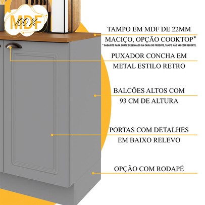 Cozinha Completa Bariloche 12 Portas 2 Gavetas com Tampo 100% Mdf Titânio Fosco - Indékes