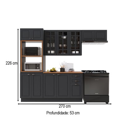 Cozinha Completa Bariloche 12 Portas 2 Gavetas com Vidro 100% Mdf 6225.126 Chumbo - Indekes