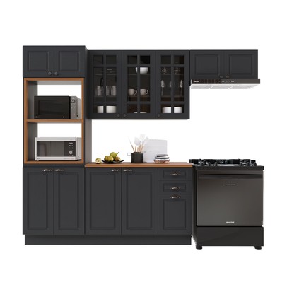 Cozinha Completa Bariloche 12 Portas 2 Gavetas com Vidro 100% Mdf 6225.126 Chumbo - Indekes