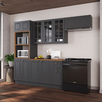 Cozinha Completa Bariloche 12 Portas 2 Gavetas com Vidro 100% Mdf 6225.126 Chumbo - Indekes