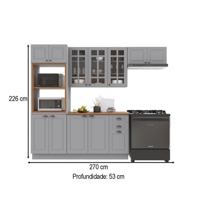 Cozinha Completa Bariloche 12 Portas 2 Gavetas com Vidro 100% Mdf 6225.126 Titânio Fosco - Indekes