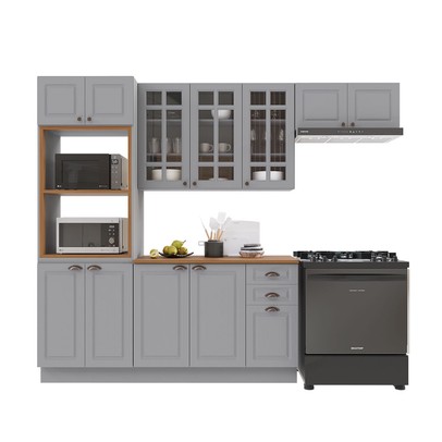 Cozinha Completa Bariloche 12 Portas 2 Gavetas com Vidro 100% Mdf 6225.126 Titânio Fosco - Indekes