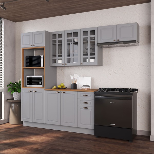 Cozinha Completa Bariloche 12 Portas 2 Gavetas com Vidro 100% Mdf 6225.126 Titânio Fosco - Indekes