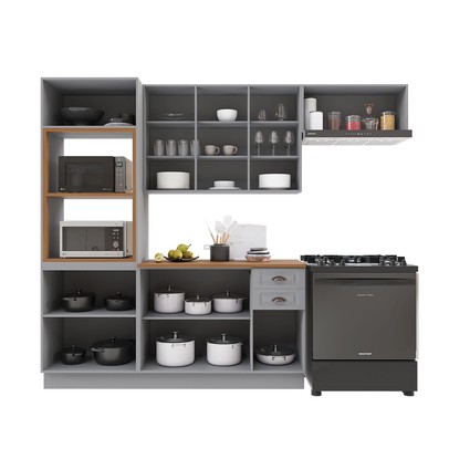 Cozinha Completa Bariloche 12 Portas 2 Gavetas com Vidro 100% Mdf 6225.126 Titânio Fosco - Indekes