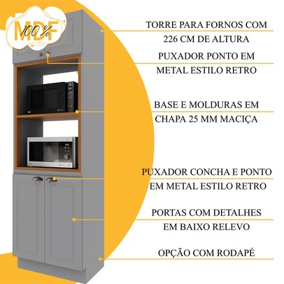 Cozinha Completa Bariloche 12 Portas 2 Gavetas com Vidro 100% Mdf 6225.126 Titânio Fosco - Indekes