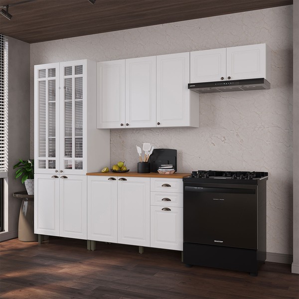 Cozinha Completa Bariloche 12 Portas 2 Gavetas com Vidro 100% Mdf 6225.127 Branco - Indékes