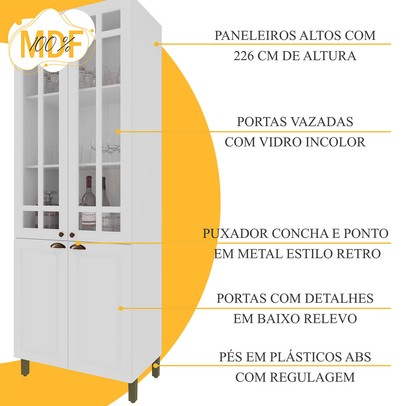 Cozinha Completa Bariloche 12 Portas 2 Gavetas com Vidro 100% Mdf 6225.127 Branco - Indékes