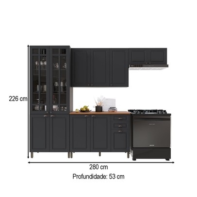 Cozinha Completa Bariloche 12 Portas 2 Gavetas com Vidro 100% Mdf 6225.127 Chumbo - Indékes