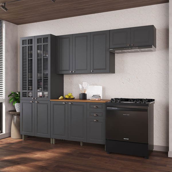Cozinha Completa Bariloche 12 Portas 2 Gavetas com Vidro 100% Mdf 6225.127 Chumbo - Indékes