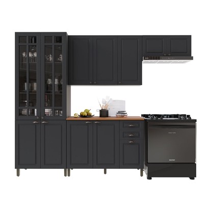 Cozinha Completa Bariloche 12 Portas 2 Gavetas com Vidro 100% Mdf 6225.127 Chumbo - Indékes