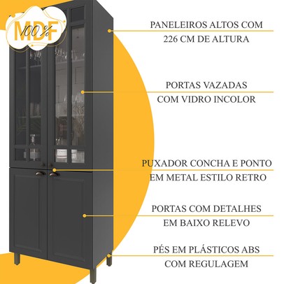 Cozinha Completa Bariloche 12 Portas 2 Gavetas com Vidro 100% Mdf 6225.127 Chumbo - Indékes