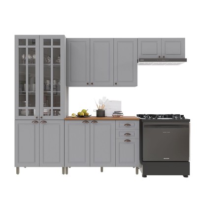 Cozinha Completa Bariloche 12 Portas 2 Gavetas com Vidro 100% Mdf 6225.127 Titânio Fosco - Indékes