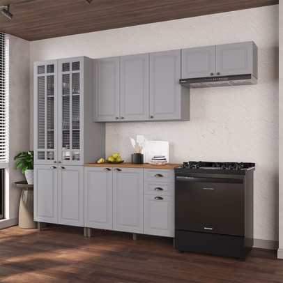 Cozinha Completa Bariloche 12 Portas 2 Gavetas com Vidro 100% Mdf 6225.127 Titânio Fosco - Indékes