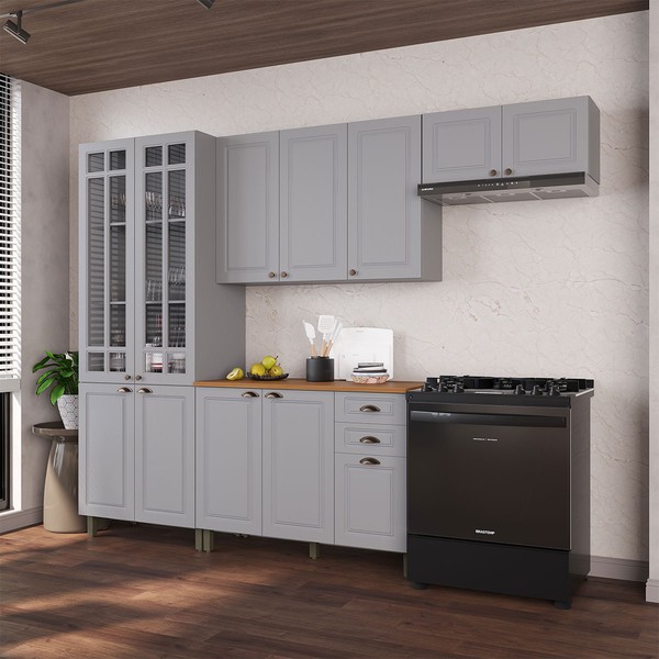 Cozinha Completa Bariloche 12 Portas 2 Gavetas com Vidro 100% Mdf 6225.127 Titânio Fosco - Indékes