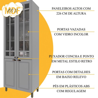 Cozinha Completa Bariloche 12 Portas 2 Gavetas com Vidro 100% Mdf 6225.127 Titânio Fosco - Indékes