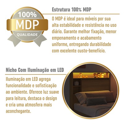 Cama de Solteiro Cancun 1 Porta com Led Mel - Art In Móveis