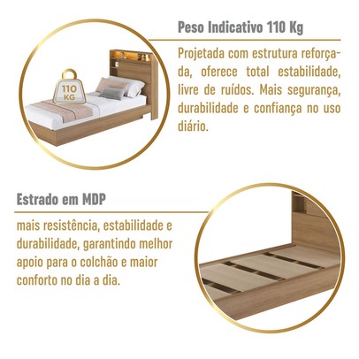 Cama de Solteiro Cancun 1 Porta com Led Mel - Art In Móveis