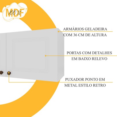 Cozinha Completa Bariloche 12 Portas 2 Gavetas com Vidro e Tampo 100% Mdf Branco - Indékes