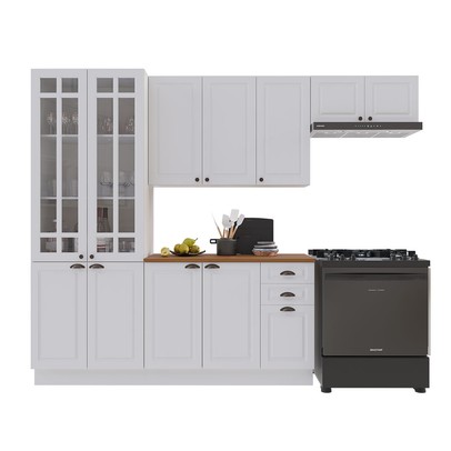 Cozinha Completa Bariloche 12 Portas 2 Gavetas com Vidro e Tampo 100% Mdf Branco - Indékes