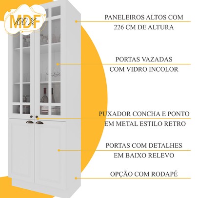 Cozinha Completa Bariloche 12 Portas 2 Gavetas com Vidro e Tampo 100% Mdf Branco - Indékes