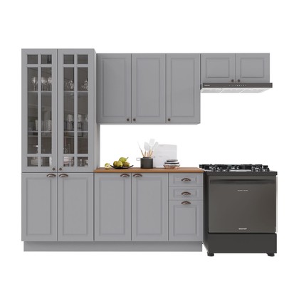 Cozinha Completa Bariloche 12 Portas 2 Gavetas com Vidro e Tampo 100% Mdf Titânio Fosco - Indékes