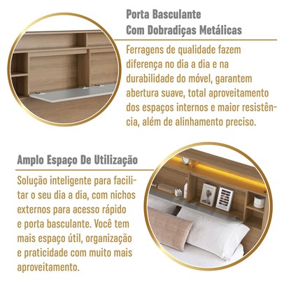 Cama de Casal Cancun 2 Portas com Led Mel/Arenas - Art In Móveis