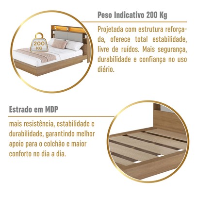 Cama de Casal Cancun 2 Portas com Led Mel/Arenas - Art In Móveis