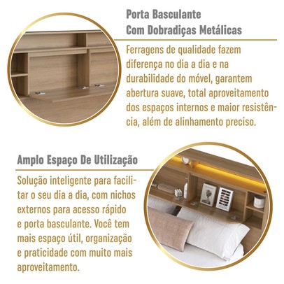 Cama de Casal Cancun 2 Portas com Led Mel - Art In Móveis