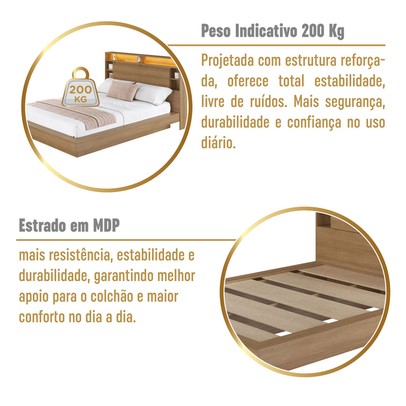 Cama de Casal Cancun 2 Portas com Led Mel - Art In Móveis