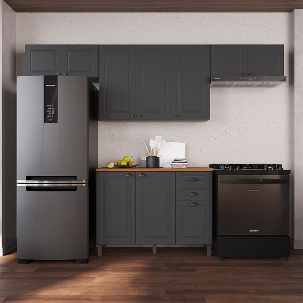 Cozinha Completa Bariloche 10 Portas 2 Gavetas com Tampo 100% Mdf Chumbo - Indekes