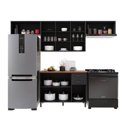 Cozinha Completa Bariloche 10 Portas 2 Gavetas com Tampo 100% Mdf Chumbo - Indekes