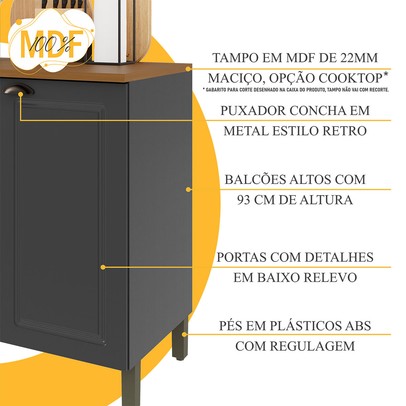 Cozinha Completa Bariloche 10 Portas 2 Gavetas com Tampo 100% Mdf Chumbo - Indekes