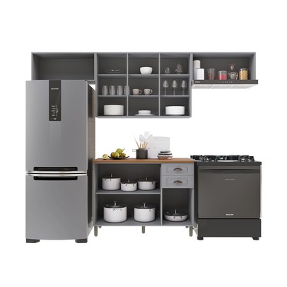 Cozinha Completa Bariloche 10 Portas 2 Gavetas com Tampo 100% Mdf Titânio Fosco - Indekes