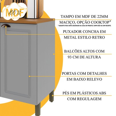 Cozinha Completa Bariloche 10 Portas 2 Gavetas com Tampo 100% Mdf Titânio Fosco - Indekes