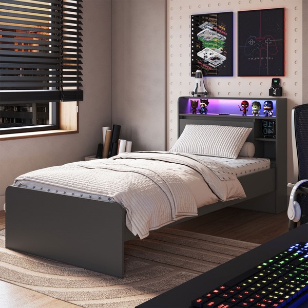 Cama Infantil Power 1 Portas 3 Nichos com Led Grafite - Art In Móveis