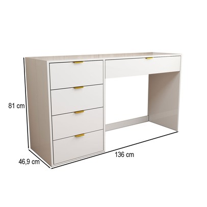Mesa Escrivaninha Life 5 Gavetas Branco - Panorama Móveis