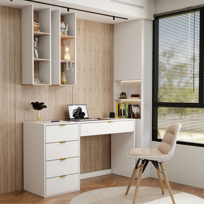 Mesa Escrivaninha Life 5 Gavetas Branco - Panorama Móveis