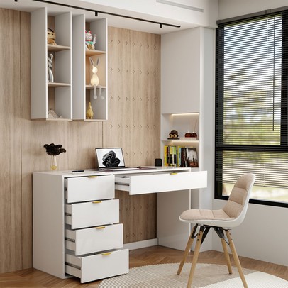 Mesa Escrivaninha Life 5 Gavetas Branco - Panorama Móveis