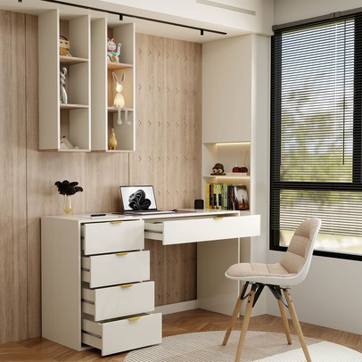 Mesa Escrivaninha Life 5 Gavetas Off White - Panorama Móveis