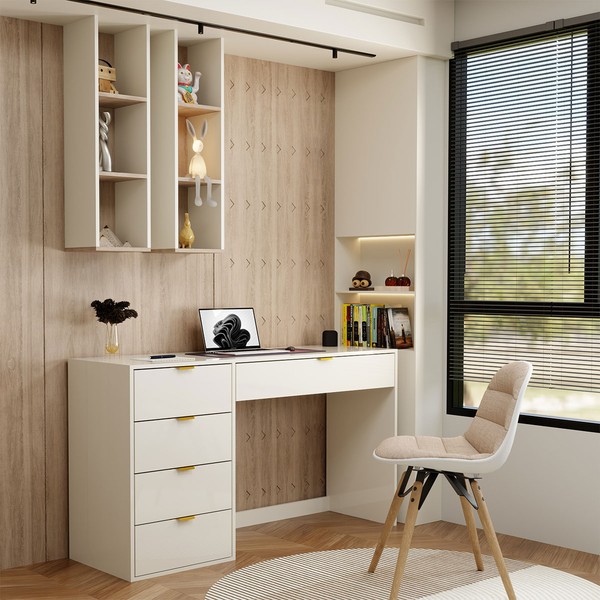 Mesa Escrivaninha Life 5 Gavetas Off White - Panorama Móveis