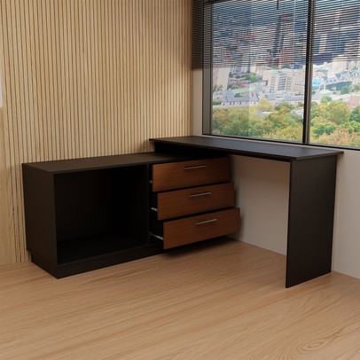 Penteadeira com Cômoda Mônaco 2 Portas 3 Gavetas Preto/Freijó - Panorama Móveis
