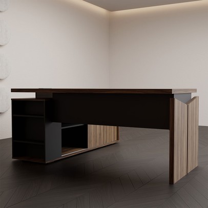 Mesa para Escritório Office 1 Porta Nogal/Preto - Panorama Móveis