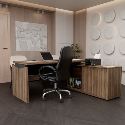 Mesa para Escritório Office 1 Porta Nogal/Preto - Panorama Móveis