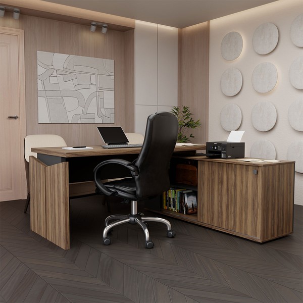Mesa para Escritório Office 1 Porta Nogal/Preto - Panorama Móveis