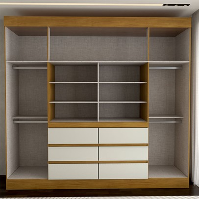 Guarda-Roupa Casal Milano 4 Portas 6 Gavetas com Espelho Cinamomo/Off White - Panorama Móveis