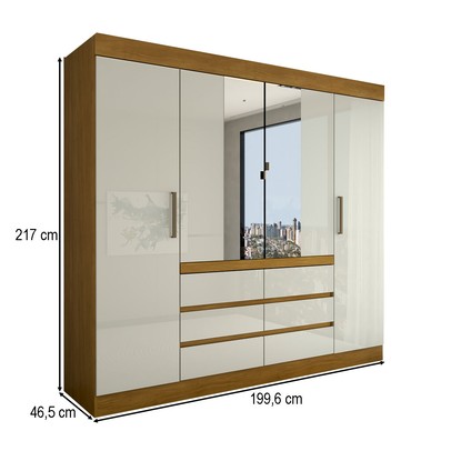 Guarda-Roupa Casal Milano 4 Portas 6 Gavetas com Espelho Cinamomo/Off White - Panorama Móveis