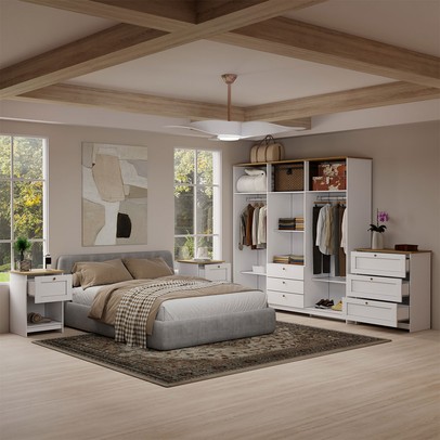 Quarto Completo Casal Americano 6 Portas 8 Gavetas Branco/Ipê - Panorama Móveis