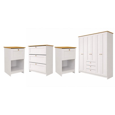 Quarto Completo Casal Americano 6 Portas 8 Gavetas Branco/Ipê - Panorama Móveis